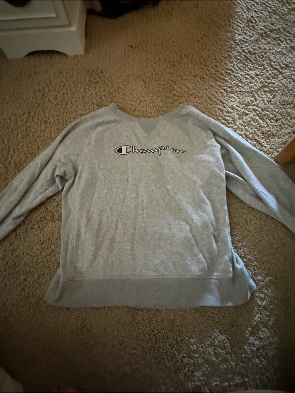 Champion Light Gray Crewneck Sweater with Script Logo